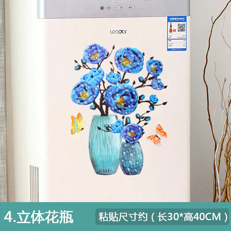 3D Faux Flower Vase Wall Decor for Bedroom
