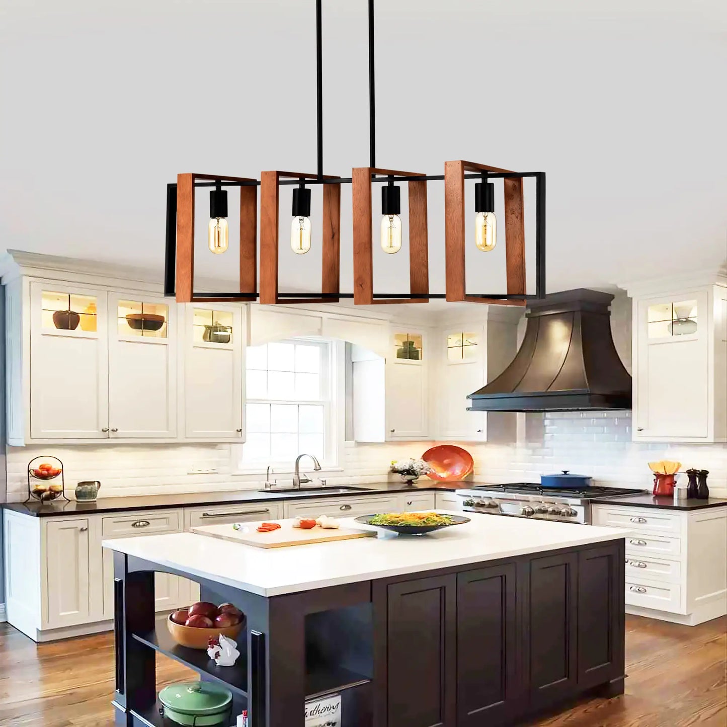 Rustic Rectangular Wood & Metal Pendant Light