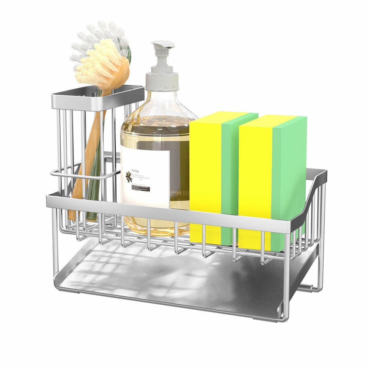 Vanwood Kitchen Sink Caddy Sponge & Brush Holder Stainless Steel Silver