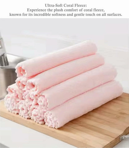 Set of 5 Coral Fleece Turkish Kitchen Cleaning Cloths 10x10in Blue