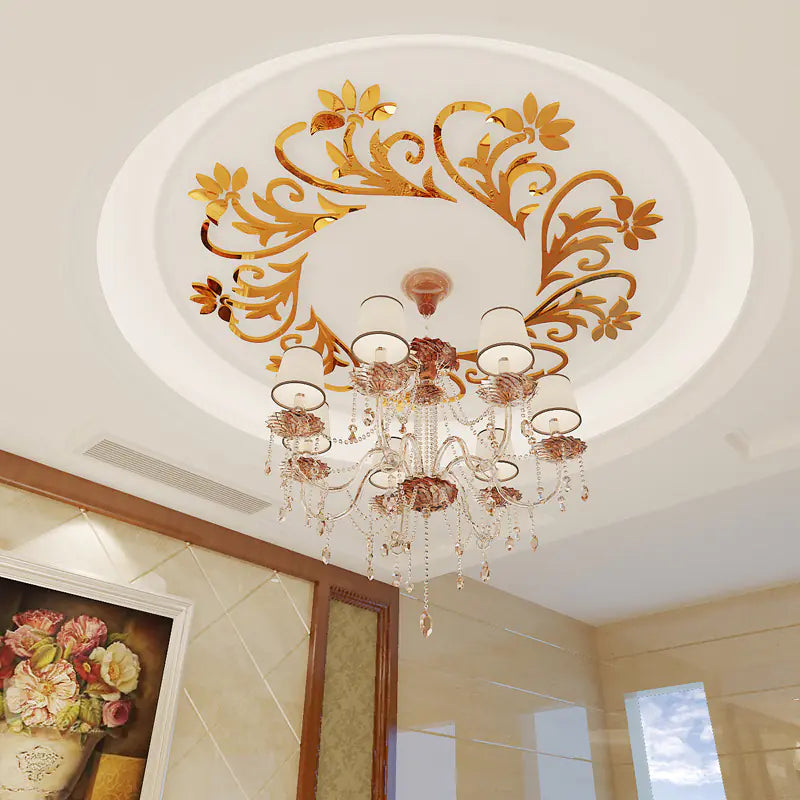 3D Mirror Flower Vine Acrylic Wall Stickers for Decor