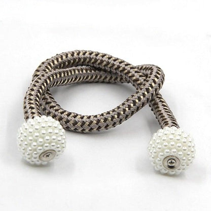 Pearl Magnetic Curtain Clip Tieback Home Decor Buckle Curtain Holder Hanging Ball Rope Straps Holdbacks Room Accessories Strong Magnetic Curtain Tiebacks Pearl Decorative Rope Window Holdbacks For Drapes Home Office