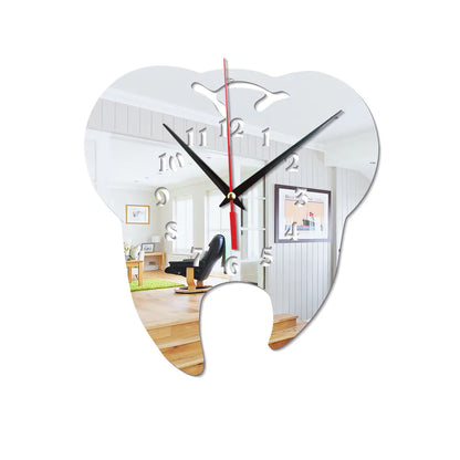 3D Acrylic Tooth-Shaped Wall Clock for Dental Decor