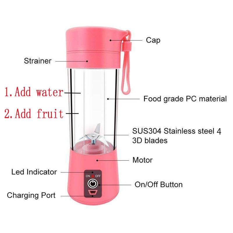 Portable Blender Mini Mixer Electric Juicer Machine Fresh Fruit Juice Blender Smoothie Maker Blender Cup Bottle A Travel Kitchen Portable USB Electric Fruit Juicer Squeezer Bottle Kitchen Tool for Orange Lemon
