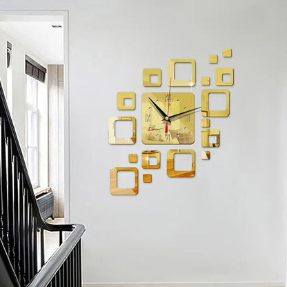DIY 3D Square Wall Clock with Mirror Stickers