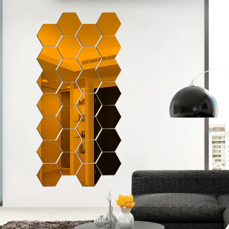Hexagonal Mirror Wall Stickers 3D Reflective (Each Piece)