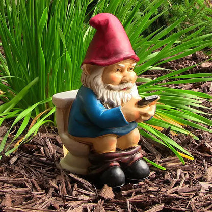 Cartoon Gnome Squat Toilet Resin Garden Sculpture