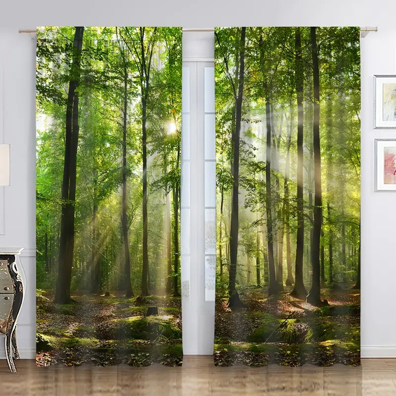 2 Pack Enchanted Forest Sun Scene Window Curtains