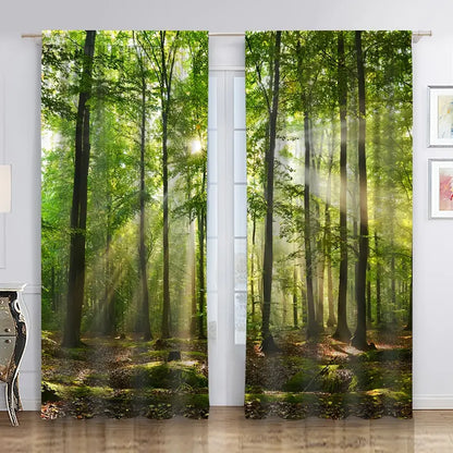 2 Pack Enchanted Forest Sun Scene Window Curtains