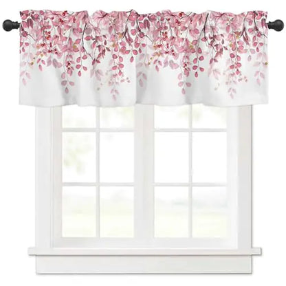 Pink Eucalyptus Leaves Valance for Windows Berry Branch Plant Curtains Valances Spring Short Curtains Rod Pocket Window Treatment for Kitchen Living Room Bedroom Bathroom Decor 1 Panel 60x18