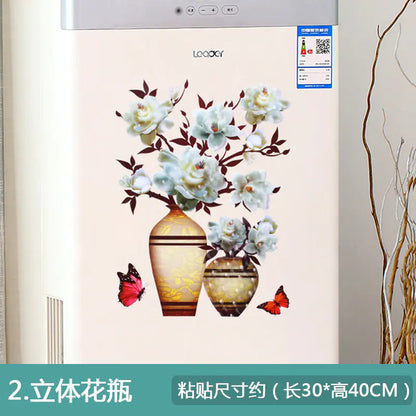 3D Faux Flower Vase Wall Decor for Bedroom