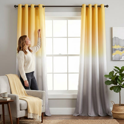 Lush Decor Window Curtains 52x84 - Yellow & Gray Ombre Fiesta Room Darkening