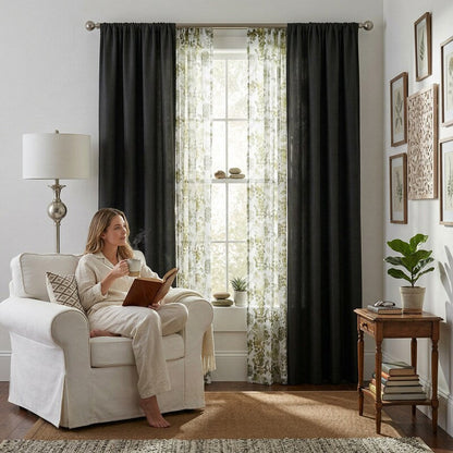 Marrakesh 4-Pack Rod Pocket Solid with Printed -Voile Window Curtain Panels
