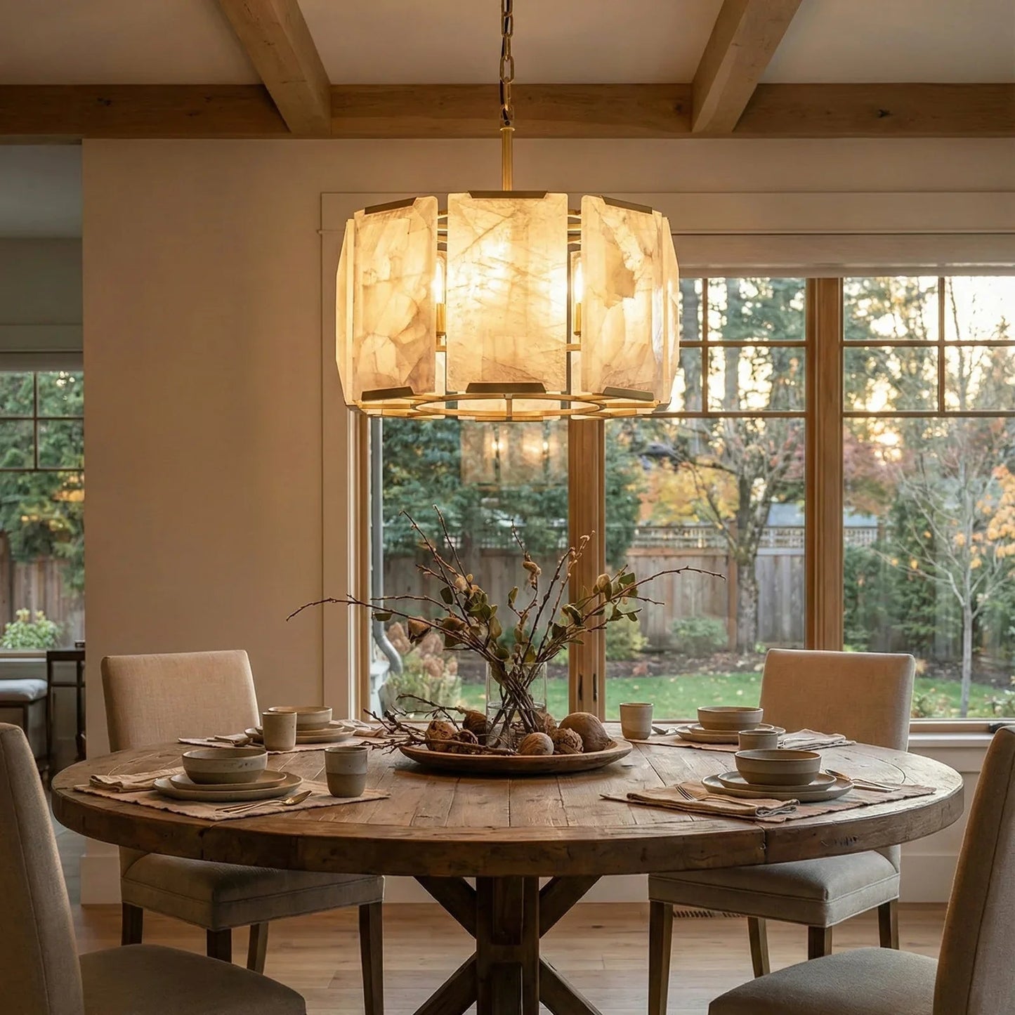 Circular Alabaster Calcite Chandelier