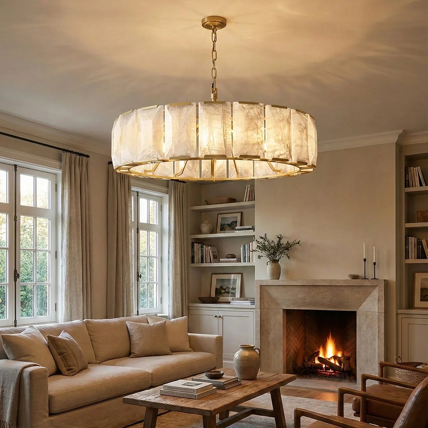 Circular Alabaster Calcite Chandelier