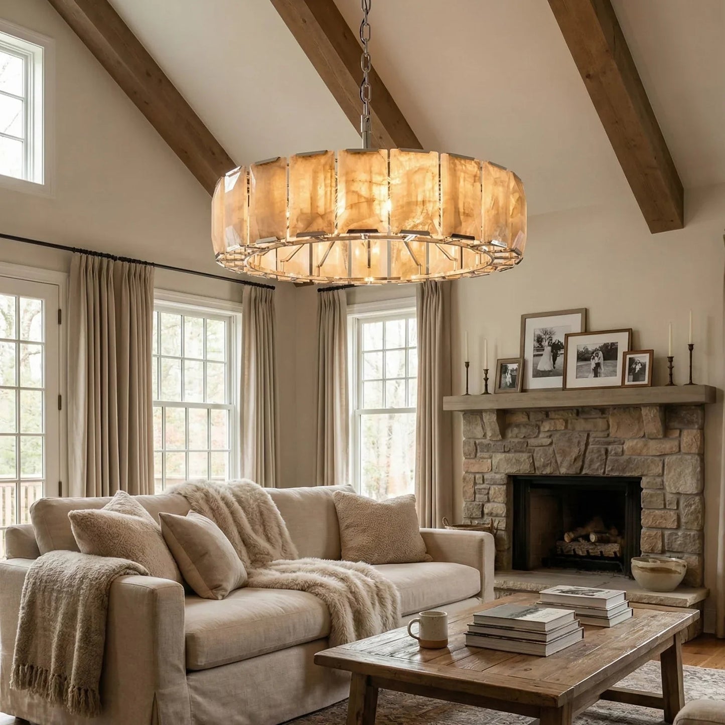 Circular Alabaster Calcite Chandelier