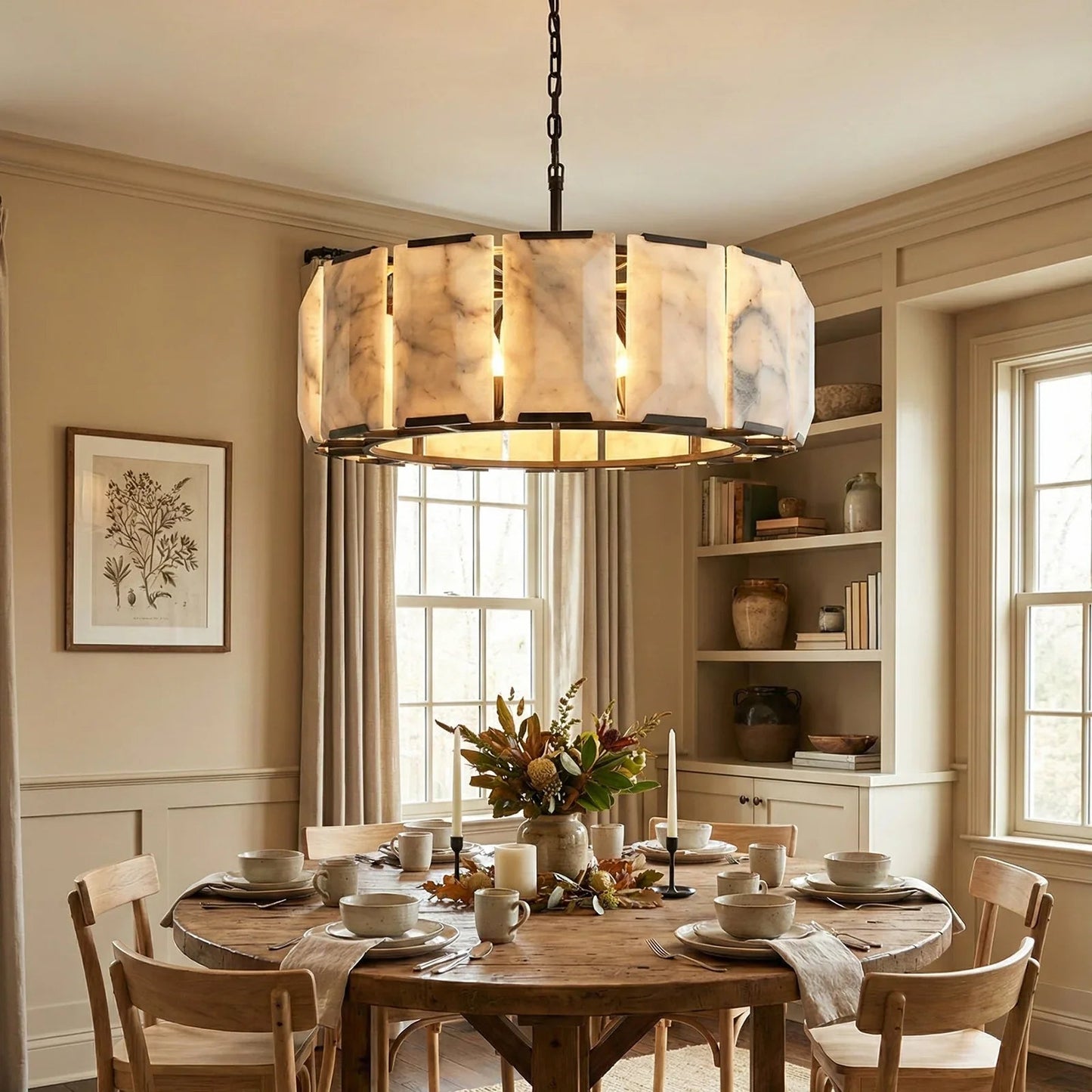 Circular Alabaster Calcite Chandelier