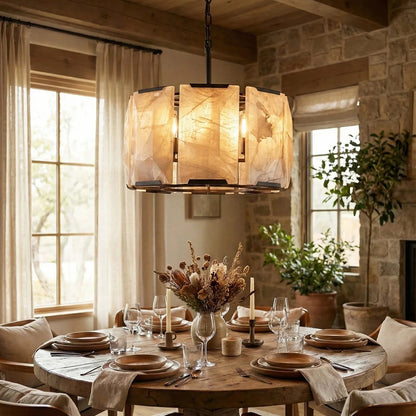 Circular Alabaster Calcite Chandelier