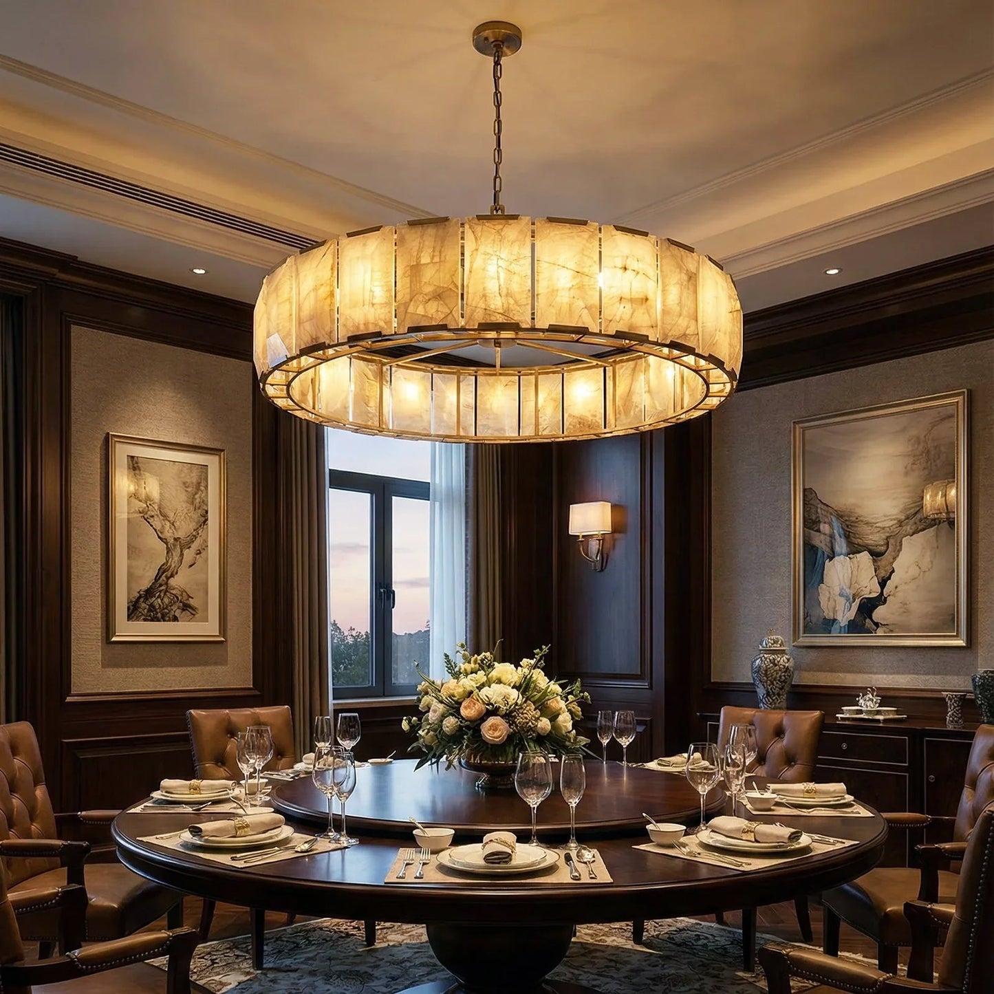 Circular Alabaster Calcite Chandelier