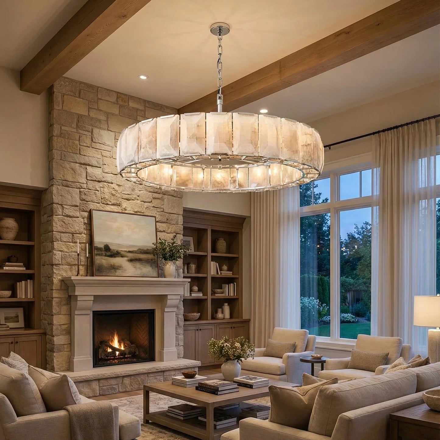 Circular Alabaster Calcite Chandelier