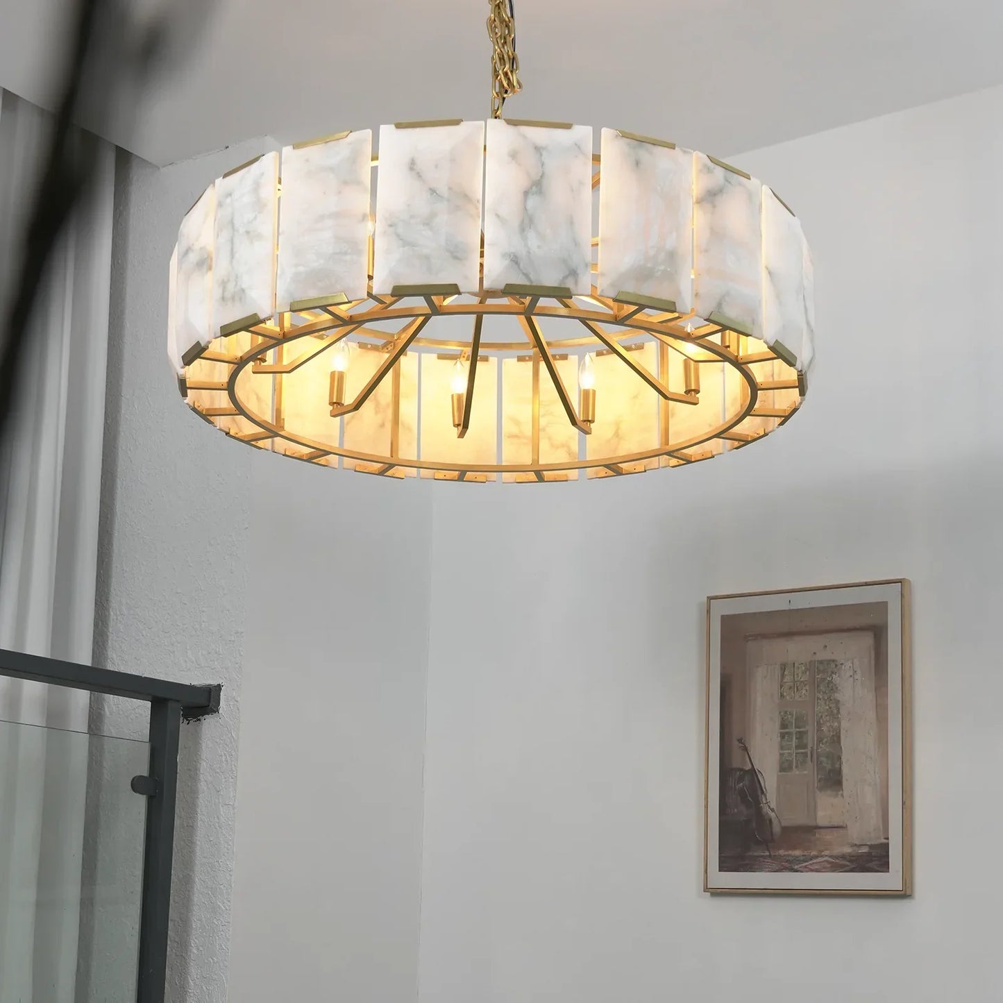 Circular Alabaster Calcite Chandelier