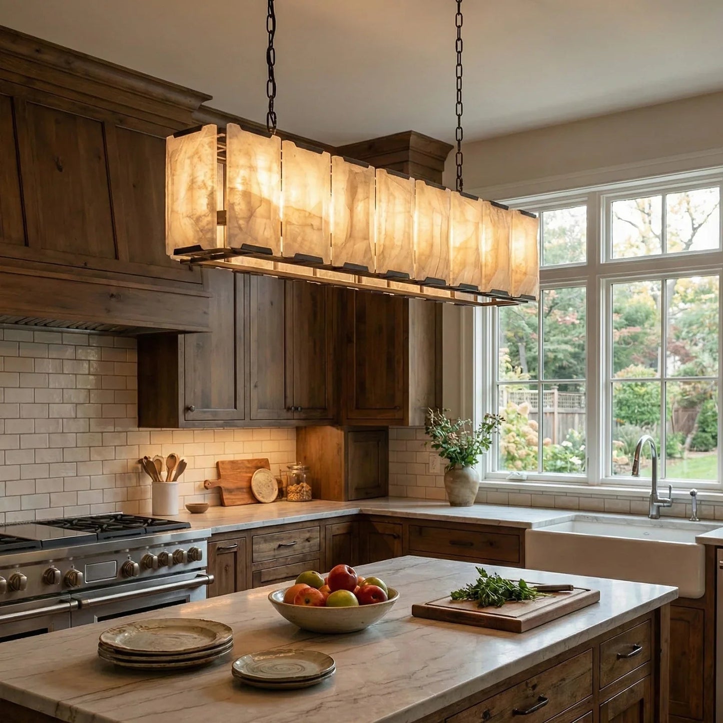 Circular Alabaster Calcite Chandelier