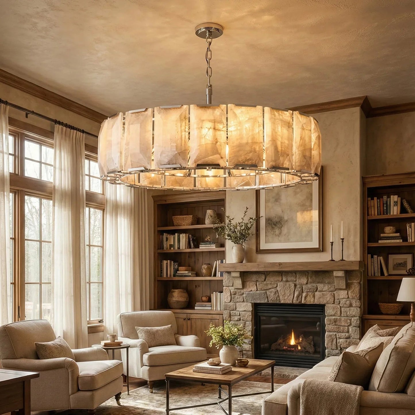 Circular Alabaster Calcite Chandelier