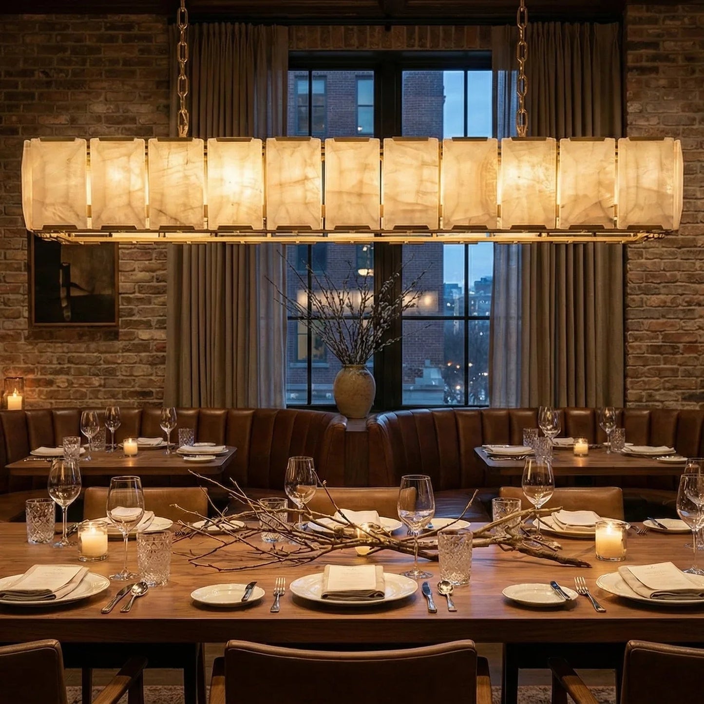 Circular Alabaster Calcite Chandelier