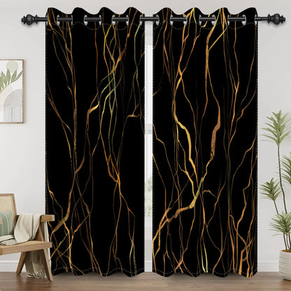 Renaiss Black Gold Marble Blackout Curtains for Bedroom Modern Abstract Texture Window Curtain Luxury Crack Lines Window Drapes for Living Room Decor Darkening Curtains 2 Panels Set 53x63 Inch