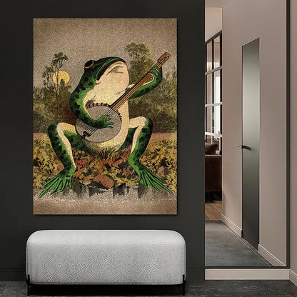 Banjo Frog Canvas Print Wall Art for Living Room Decor
