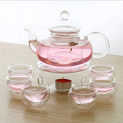 Tea set of tea pot with infuser + warmer and 6 double cups
