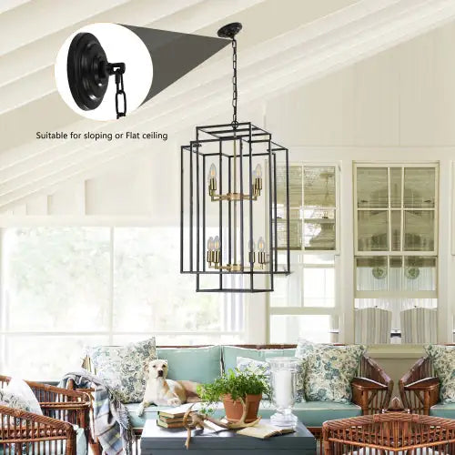 Black & Gold 8-Light Tiered Chandelier