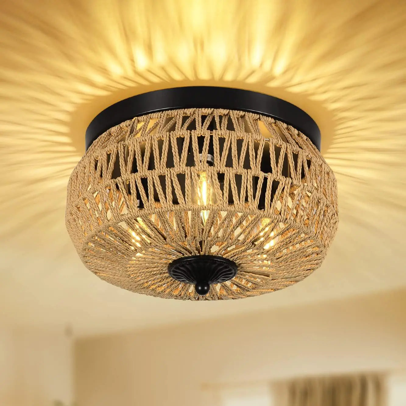 Rattan Trio Recessed Chandelier for Home Decor