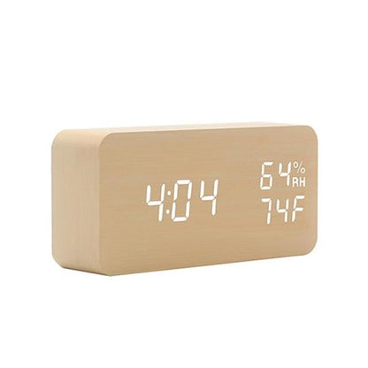 USB/AAA Powered LED Digital Clock Wooden Alarm Clock Table Clock Wooden Digital Alarm Clock with Wireless Charging 3 Alarms LED Display Sound Control and Snooze Dual for Bedroom Bedside Office Voice Control Electronic Clock Desktop Decor