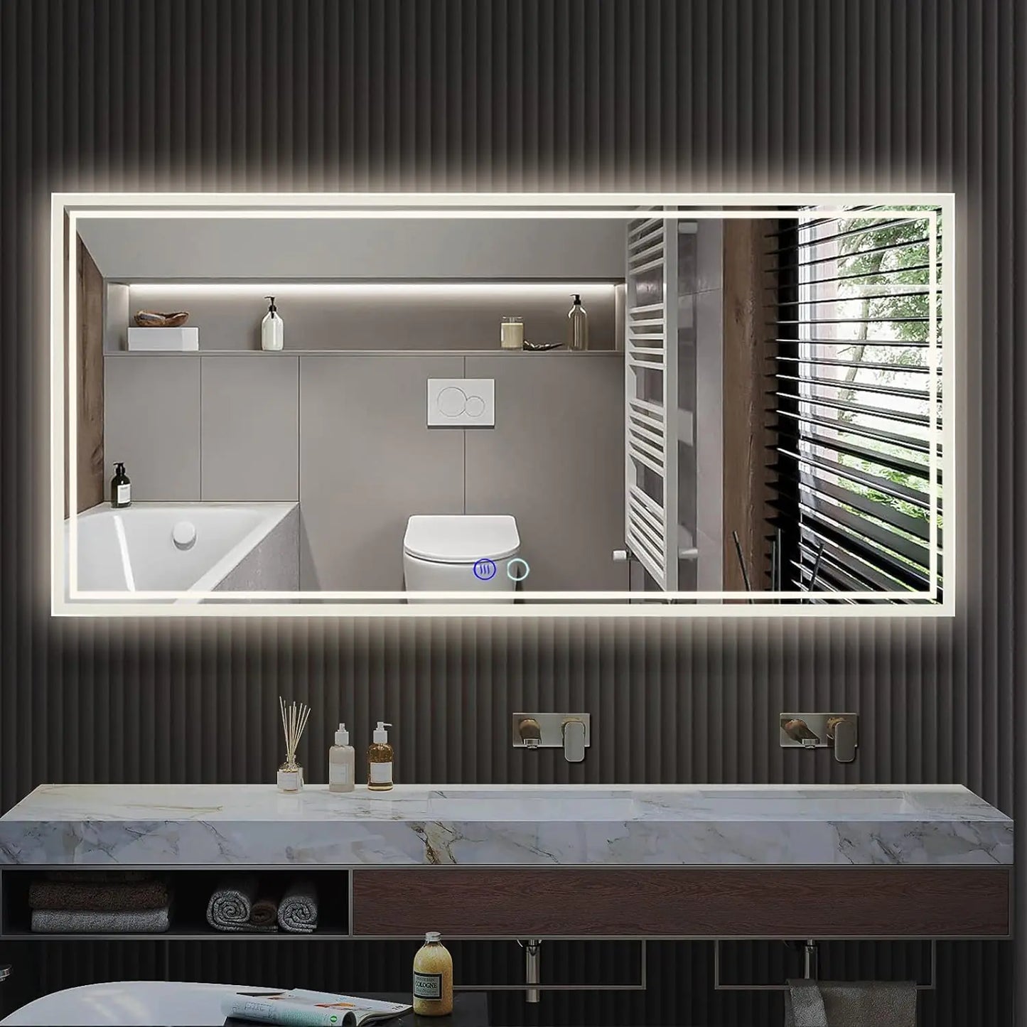 ZELIEVE 60 x 28 Bathroom Mirror with LightsLED Mirror for BathroomLed Bathroom MirrrorAnti-FogDimmableTouch ButtonWater ProofHorizontal/Vertical Wall Mounted
