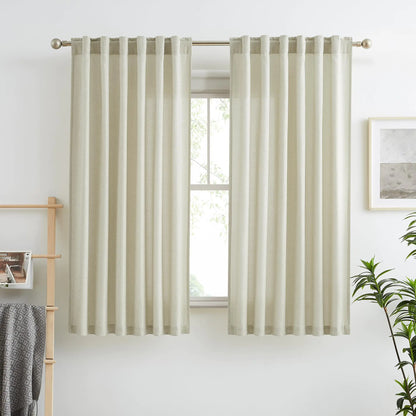 RAIN CITY Faux Linen Curtains 63 Inches Long 2 Panels Set Back Tab Rod Pocket Sheer Curtains 50 Wide Greyish Beige Warm Grey