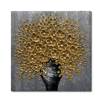 Epicler 24x24 inch Hand-Painted 3D Modern Flower Oil Painting Wall Dark Gold Flower Art Oil Painting Contemporary Abstract Oil Painting Wall Decoration of Living Room Dining Room and Bedroom