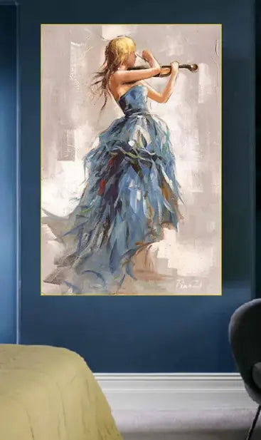 Modern Oil Painting Canvas Girl with Violin (Unframed)