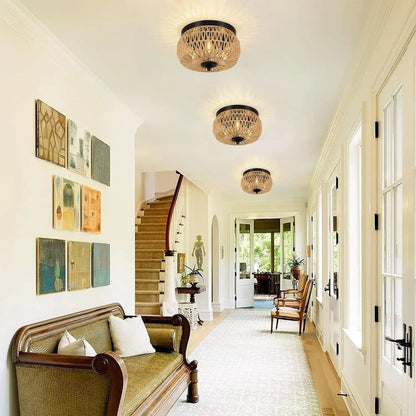 Rattan Trio Recessed Chandelier for Home Decor