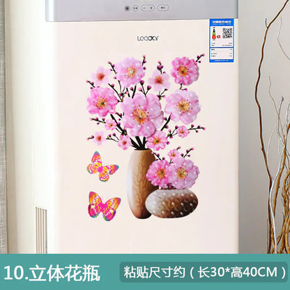 3D Faux Flower Vase Wall Decor for Bedroom