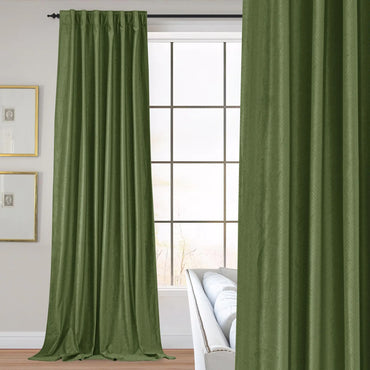 StangH Moss Green Velvet Curtains 96 inches Long Embossed Leaf Back Tab Room Darkening Sliding Door Curtains for Living Dining Room/Office/Laundry W52 x L96 2 Panels
