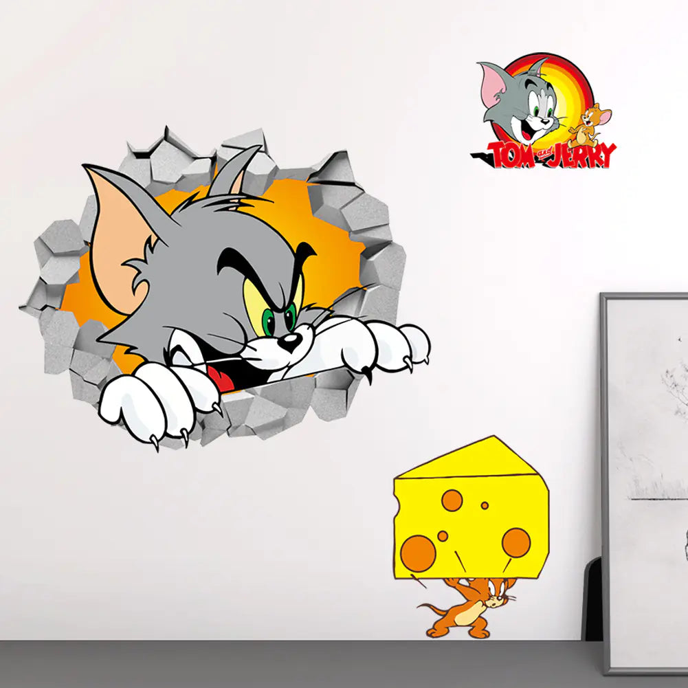 3D Cat and Mouse Wall Stickers for Kids' Room Decor