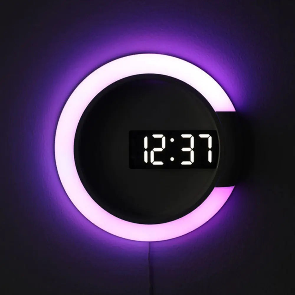 New LED Mirror Hollow Wall Clock with Alarm and 7 Colors