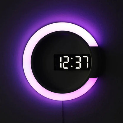 New LED Mirror Hollow Wall Clock with Alarm and 7 Colors