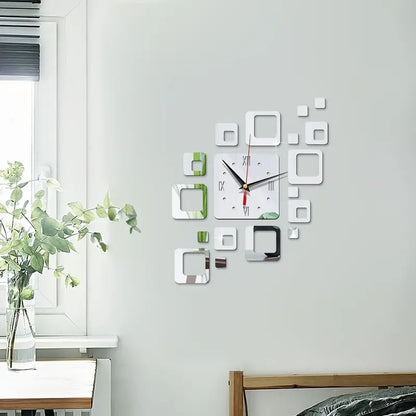 DIY 3D Square Wall Clock with Mirror Stickers